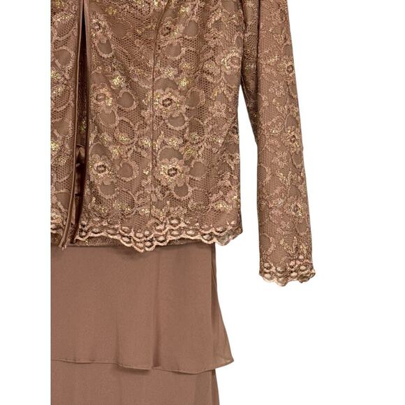Patra Women's 2 Piece Floral Lace Jacket Layered Maxi Dress Size 12 Taupe NWOT - Picture 3 of 10